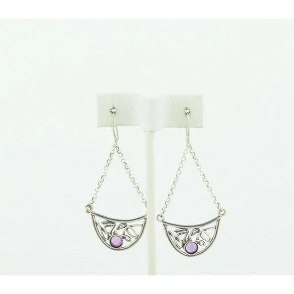 Sterling Silver Purple Amethyst Earrings Dangle Drop Earrings - Picture 5 of 7